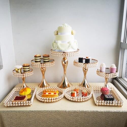 1pcs-10pcs pearl mirror Cupcake Display Metal Cake Stand for mariage party event wedding decoration