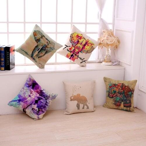 1Piece Square 45x45cm Cotton Linen Decorative Pillow Case Cover Casual INK Painting Elephant Pattern Pillowcase Home New