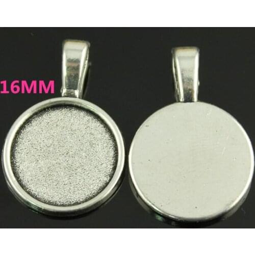 12pcs Antique Silver/Antique Bronze Round Base Setting Tray Bezel Pendant Charm/Finding,fit 16mm Cabochon/Cameo,Big Bail Hook