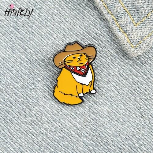 2021 Cowboy Cats Enamel Pin Custom Funny Animal Hat Brooches Shirt Lapel Bag Cute Badge Cartoon Kitten Jewelry Gift for Friends
