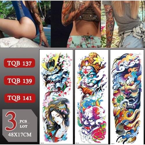 3 pcs/lot Large Arm Sleeve Waterproof Temporary Tattoos Sticker For Men Women Body Art Skull Flash Arm Stickers