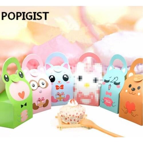 Animals Baby Shower Favors Girl Boy Kids Birthday Party Candy Boxes Animal Gift Box and Bags with Handle 50PCS
