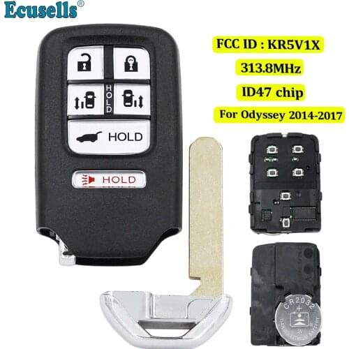 6 buttons / 5+1 button Smart Card keyless entry remote key fob 313.8MHz ID47 chip for Honda Odyssey 2014-2017 FCC ID : KR5V1X