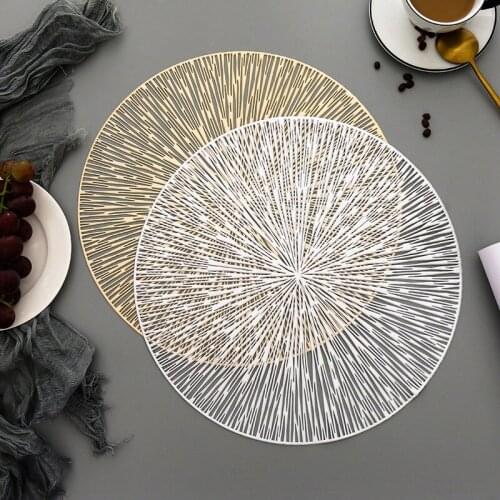 6Pcs Round Placemats Restaurant Hollow PVC Decoration Meal Mat Anti-Hot Dining Table Line Mat Steak Plate Pad