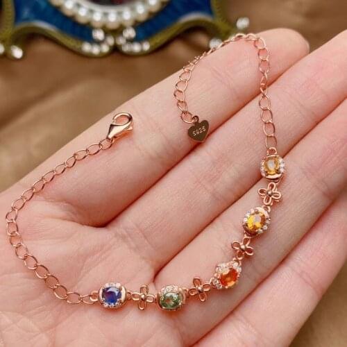 925Silver Sapphire Bracelet for Daily Wear 3mm*4mm Natural Multicolor Sapphire Silver Bracelet Sterling Silver Gemstone Bracelet