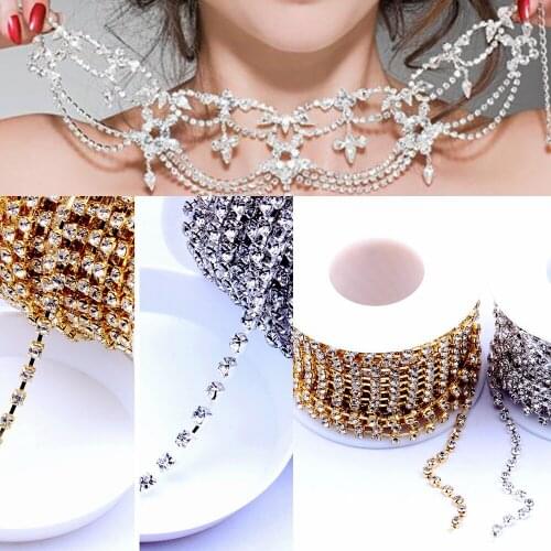Shiny Glass Rhinestones Copper Cup Claw Chains 9m Non Hotfix Strass Diamonds DIY Wedding Dress Garments