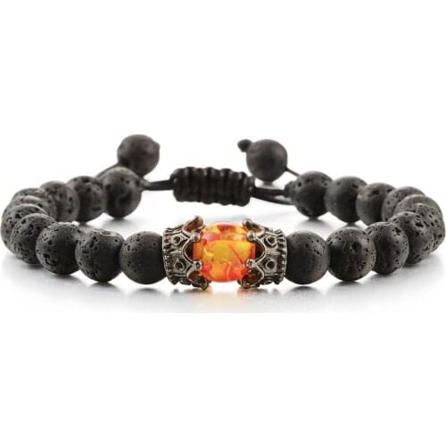 Black Lava Stone Double Crown Charm Tiger Eye Bracelet Mens and Womens Knitting Bracelet Hand Adjustable Jewelry Pulseira