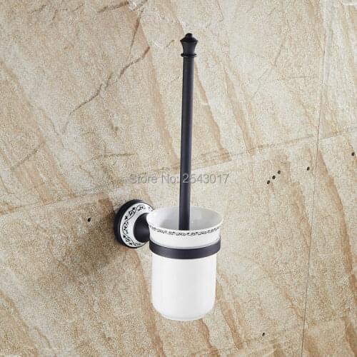 Wholesale Promotion Copper Black Toilet Brush Holder Archaize Bathroom Hardware Brush Holder Set with Ceramic Holder ZR2405