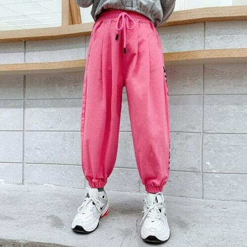 Childrens Clothing 7 8 9 10 11 12 Years Girls Pants High Waist Loose Sweatpants Side Letters Harem Pants Cotton Pencil Trousers