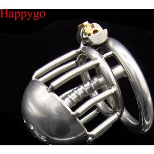 Happygo Stainless Steel Stealth Lock Male Chastity Device with Urethral Catheter,Cock Cage,Penis Ring,A220