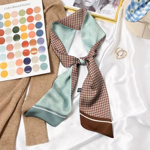 Black White Classical Formal Silk Scarf Polyester Plaid Leopard Spots Print Long Scarves Bag Handle Ribbons Handchief Headband