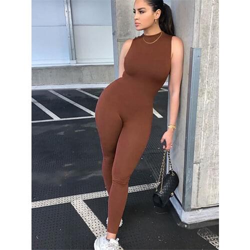 Kliou Solid Autumn Jumpsuits Women Sleeveless High Waist Elastic Skinny Basic Sportswear Female Casual Fitness Outfits Hot