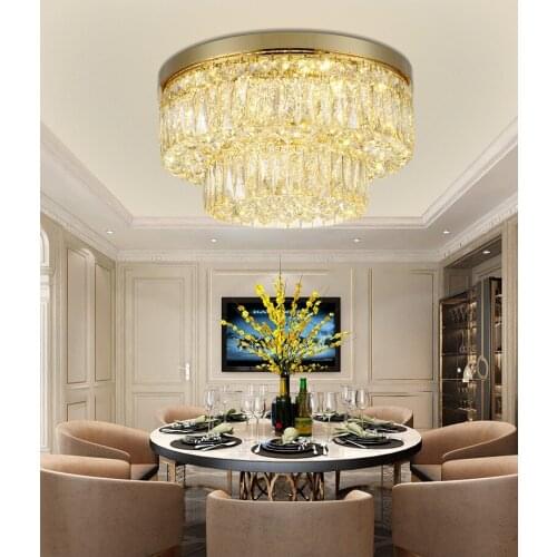 Circular Crystal Ceiling Light For Living Room Home Dining Light Lamp Hotel Creative Retro Iron Lamp E14 Led Bulb
