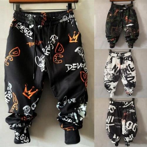 Summer Printed Pants Mens Casual Haroun Pants Youth Korean Slim Ankle-Length Pants Skinny Harem Pants Japanese Streetwear Pants