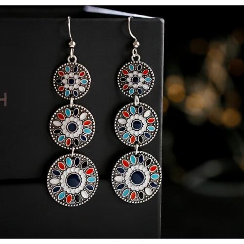 Layered Flower Round Earrings For Women Boho Earring Drop Female Jewelry Gift Kolczyki Vintage Ethnic Fashion Earrings Accessory