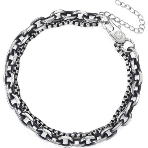 Mens Bracelet Double Chain Gunmetal Stainless Steel Link Chain Bracelet Male Wholesale Jewelry Valentines Gifts for Men DB11