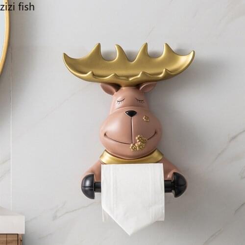 Resin Deer Wall Hanging Paper Towel Holder Shelf Decorative Storage Rack Paper Roll Holder Tissue Box Wall Storage Ornaments