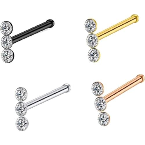Stainless Steel Screw Shaped Nose Studs Rings CZ Nose Ring Labret Nose Piercing Jewelry for Men Women Lip Bar Nose Bone Straght