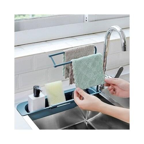New Retractable Sink Rack Soap Sponge Drain Rack Storage Basket Bag Faucet Rack Adjustable Kitchen Accessories Storage Rack