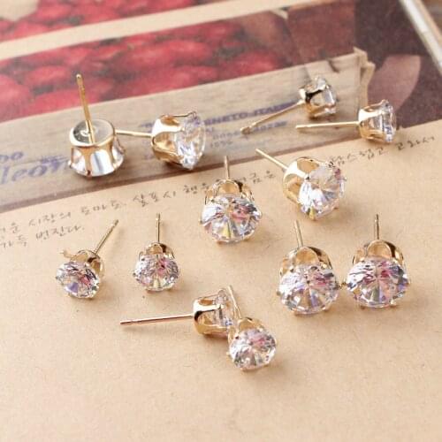 New arrived 100 pcs/lot 6-8 mm Alloy gold-color tone Zircon decoration Metal Stud Earrings Diy Jewelry making