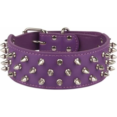 PipiFren Big Dogs Rivets Collars Pure Color PU Leather Collar For Large Breed Dogs Necklace Pets Collar mascotas accesorios