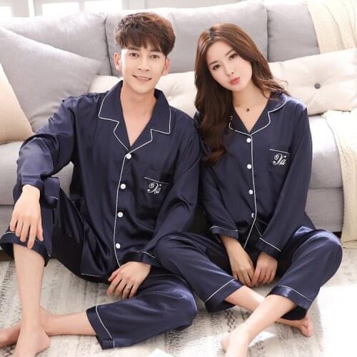 Couples Lovers Pajamas Sets Women Short-sleeved Summer Pyjama Loose Men Faux Silk Style Couple Pijama Sleepwear Top+Pants Sets