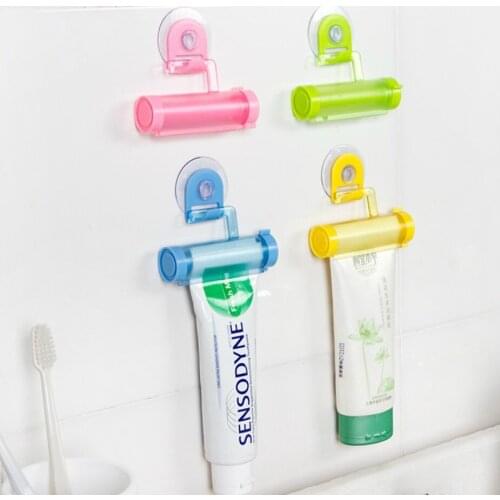 Plastic Rolling Tube Squeezer Toothpaste Dispenser Sucker Holder Dental Cream Bathroom Manual Syringe Gun Dispenser
