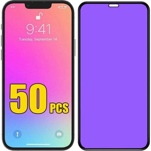50pcs Anti Light Ray Protect Eyesight Tempered Glass Screen Protector For iPhone 13 Pro Max 12 Mini 11 XS XR X 8 7 6 Plus SE