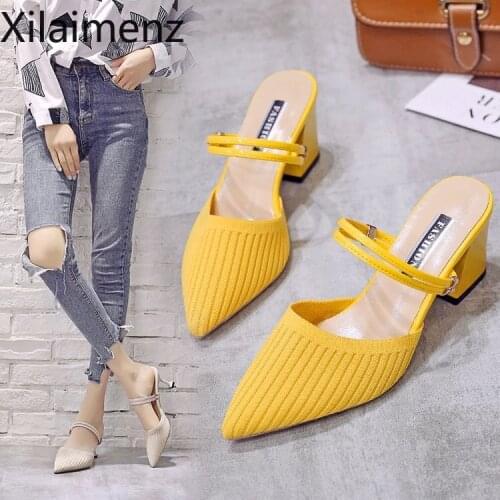 Summer Women Sandals High Heel Ladies Slippers Pointed Toe Slip-on Women Office Pumps Women Casual Shoes sandalias mujer