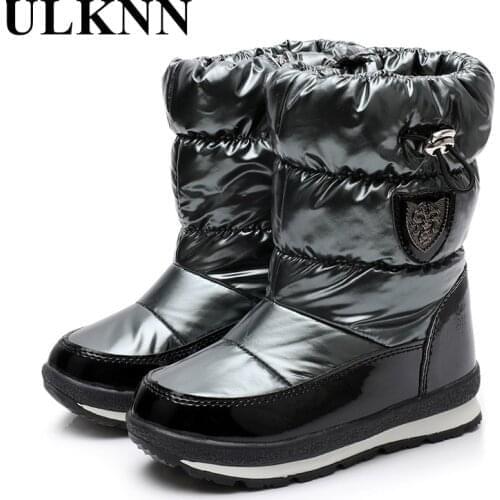 ULKNN -30 Degree 30% Real Wool Winter Warm Girls Snow Boots Waterproof Childrens Winter Shoes Boys Mid-Calf Plush Boot Kids