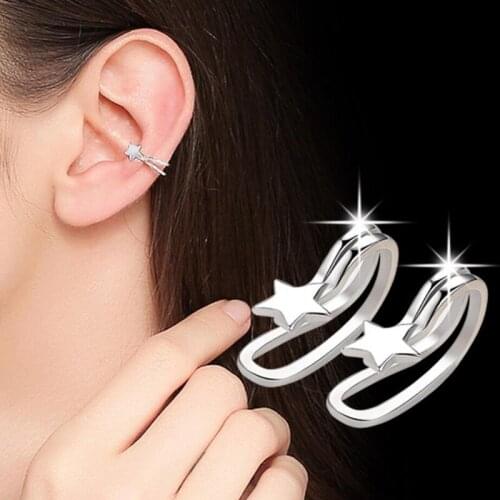 KOFSAC Fashion 925 Silver Earrings For Women Jewelry Charm Star Non Perforated Ear Clip Earring Girl Valentines Day Accessories