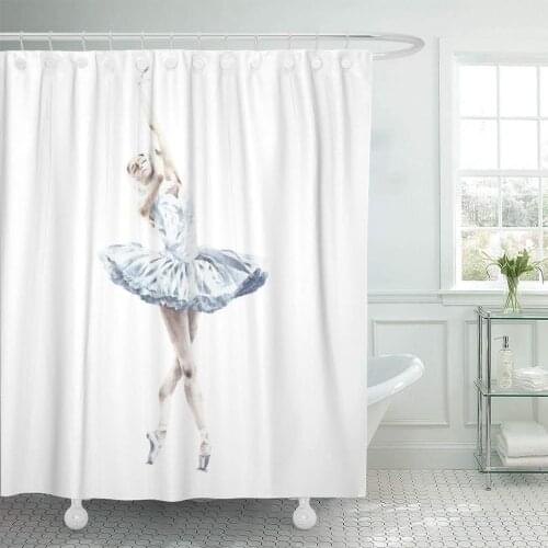 Fabric Shower Curtain with Hooks Action Ballerina Dancing Ballet Dying Swan Lake Dancer Watercolor Painting White Dance