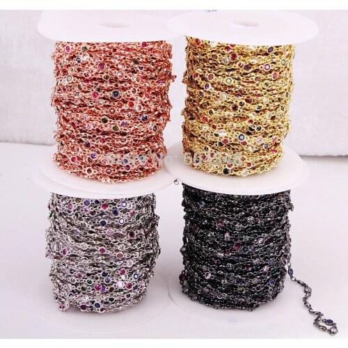 3 Meters ZYZ320-6079 Cubic Zirconia Connectors Link Chain, Bezel Setting CZ Cut round 4mm colorful CZ stones, Accessories
