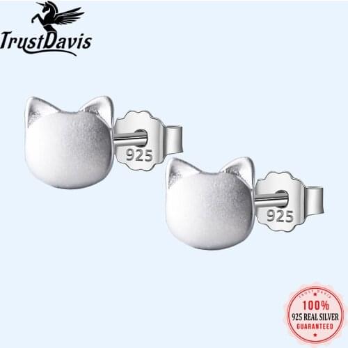 Trustdavis 2019 100% 925 Solid Real Sterling Silver Jewelry Cute Sweet Cat Stud Earrings For Women Teens Girls Teens Lady DA134