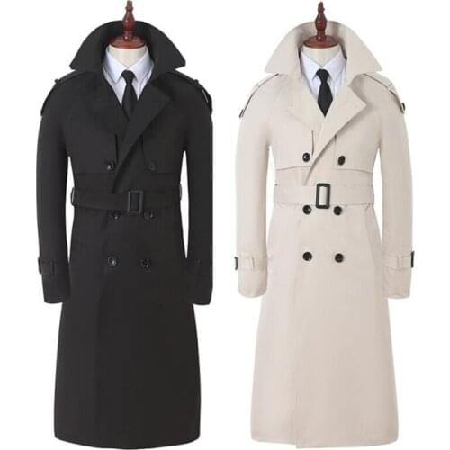 Windbreaker menstrench coats fashion long over the knee spring autumn new Korean business British beige all-match coat jacket