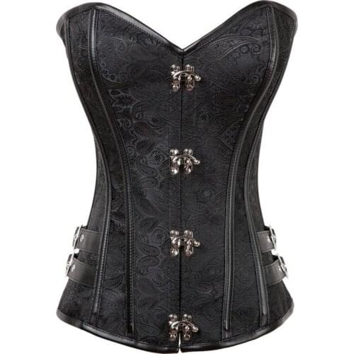 Vintage Zipper Overbust Gothic Corselet Punk Vest Corset Brocade Jacquard Punk Gothic Women Bustier Sexy Body Shaping