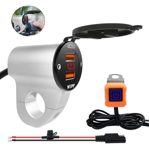 Waterproof Aluminum Alloy Dual USB Charger Socket Power Outlet with Voltmeter LED light for QC3.0 Car Motorcycle