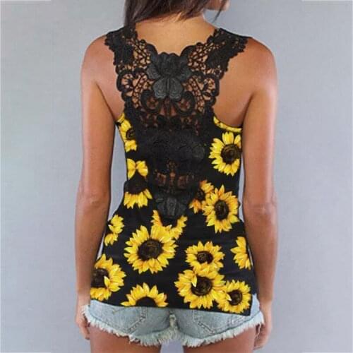 2021 Sunflower Boho Print Camis Womens Large Size Beach Casual Tops Summer Sleeveless Tank Top O-neck Loose Vest Fashion Lady