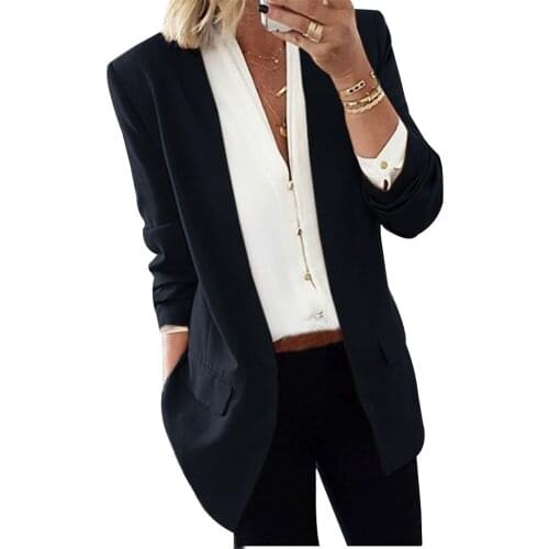 Women Elegant Business OL Coat Cardigan Slim Suit Solid Color Long Sleeve Jackets -MX8