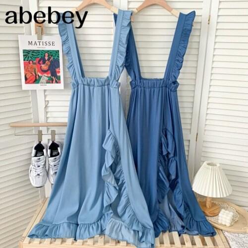 2021 New Summer Women Retro All-match solid sleeveless Dress ruched slim irregular Ruffles sling Dress