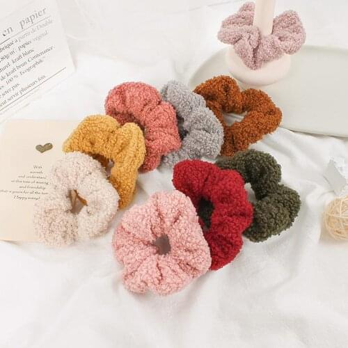1pc Solid Color Faux Fur Hair Rope Hair Scrunchy Fashion Creative Hair Bobble Scrunchy Elastic Hair Band Hair Accessories