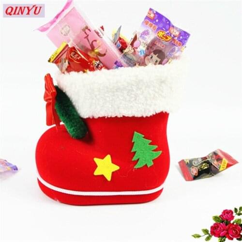 1Pcs Small Size Christmas Decorations Flocking Boots Xmas Gift Creative Gift Socks Candy Boot for Christmas Supplies Boots 8Z