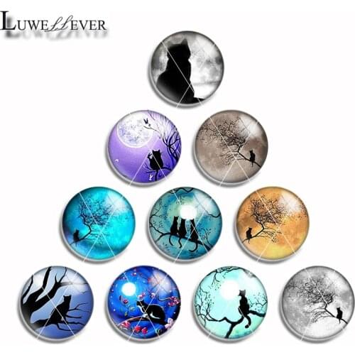 10mm 12mm 14mm 16mm 20mm 25mm 459 10pcs/lot Cute Cat Mix Round Glass Cabochon Jewelry Finding 18mm Snap Button Charm Bracelet