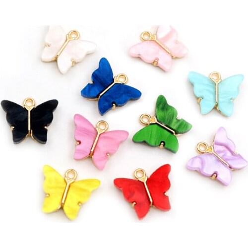 10pcs 14x16mm Acrylic Butterfly Charms Alloy Metal Charm Pendant For Necklace Bracelet DIY Jewelry Making Accessories Findings