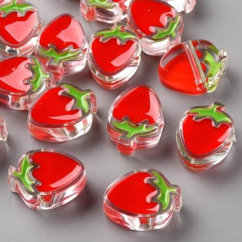 100pcs/lot Transparent Enamel Acrylic Strawberry Beads for Jewelry Making Bracelet DIY Crafts Accessories Supplies Wholesale