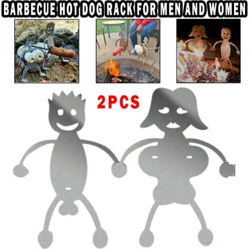 2pcs Hot Dog Sticks Accessories Boy/Man And Girl/Woman Roaster Cooker Campfire Skewer Stainless Steel Barbecue Clip