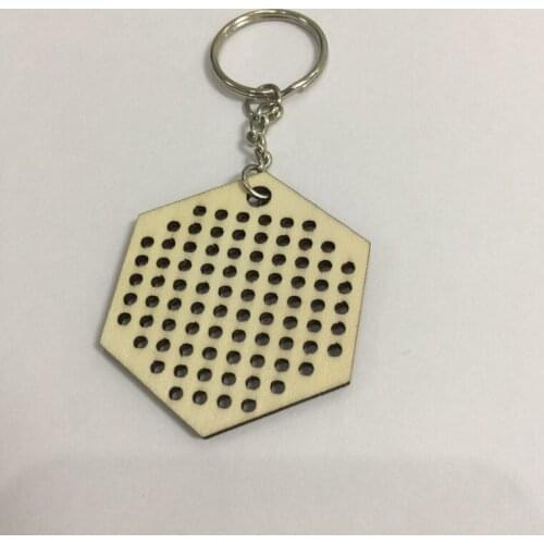20pcs cross stitch hexagon geometric wood keyring