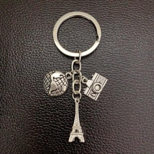 2020 1PC Earth Paris Tower Keychain Camera Pendant Travel Key Ring Friendship Best Friend Jewelry Diy Handmade