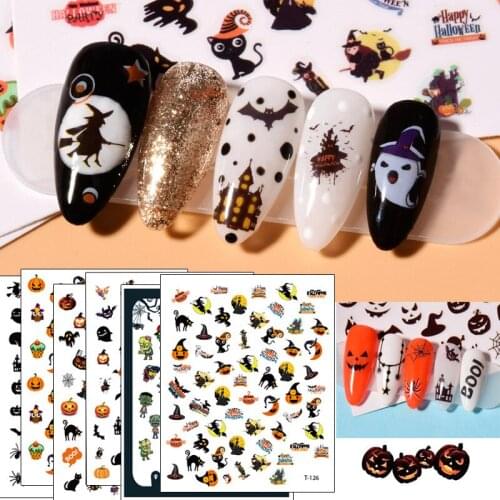2021 NEW 3D Halloween Nail Design Sticker for Nail Art Anime Skull Bone Pumpkin Decals Manicure Nail Decor