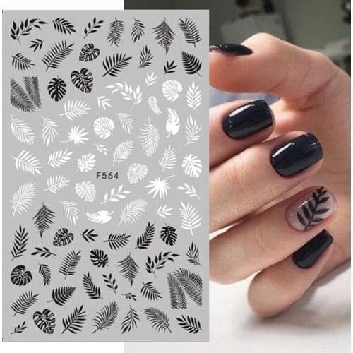 1PC Black White Leaves Flower 3D Nail Stickers Tropical Plants Mandala Leaf Geometry Transfer Decals Nail Art Decorations